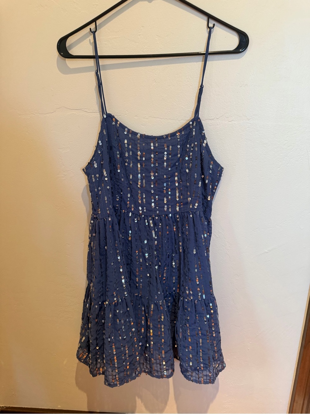 Urban Outfitters Navy Sequin Spaghetti-Strap Mini Dress